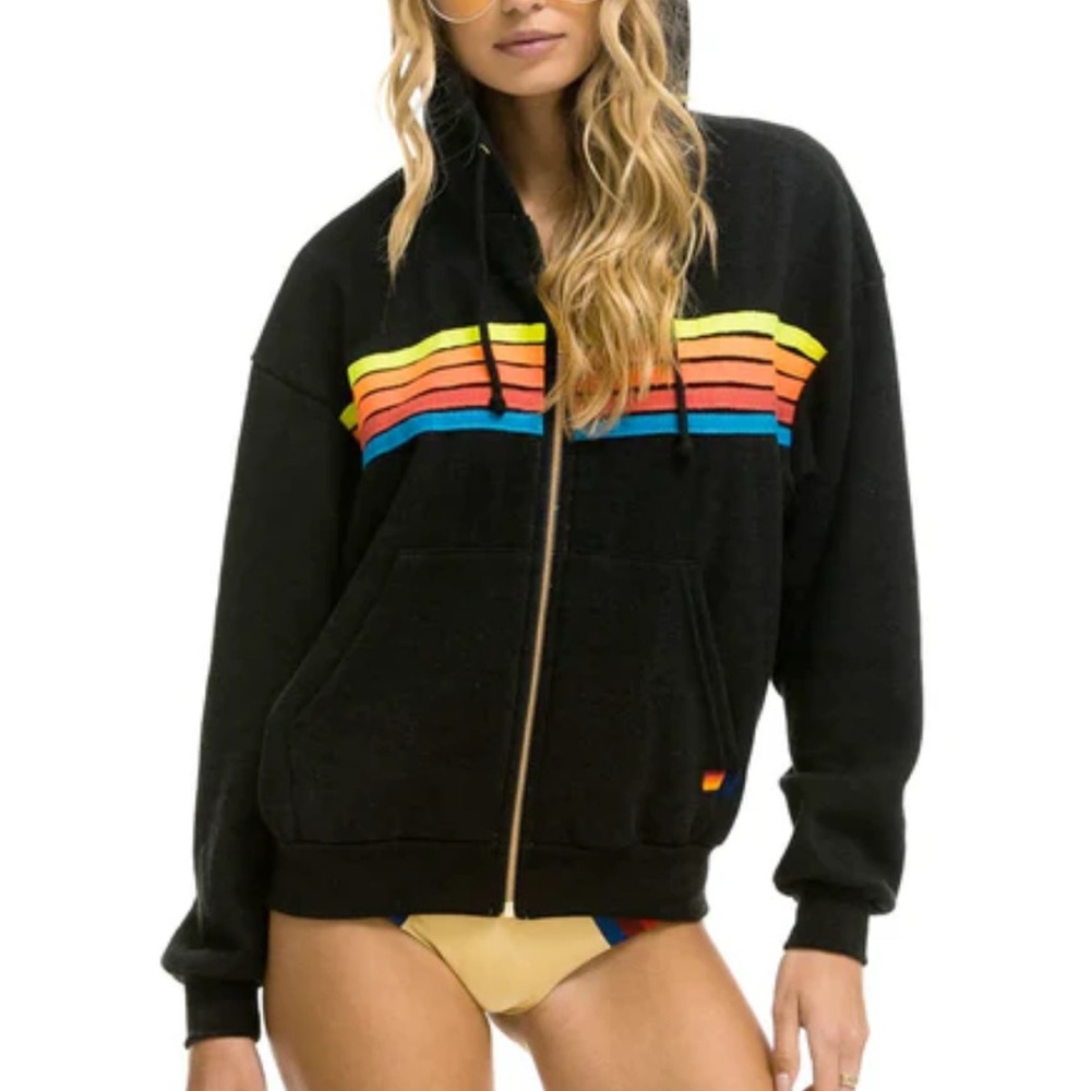 5 stripe Zip Hoodie